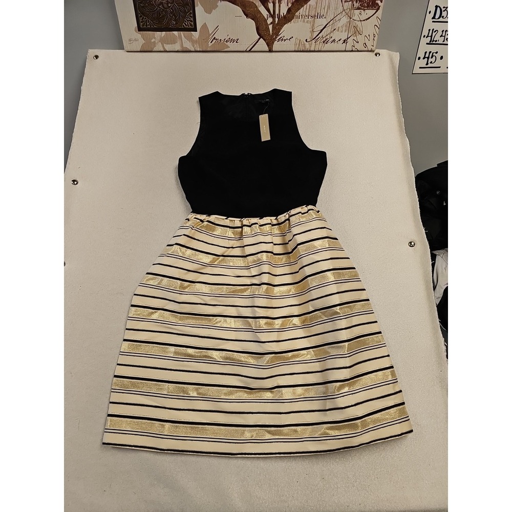 J.Crew Black Gold Metallic Striped Sleeveless‎ Fit Flare Dress 07192 Mens 6